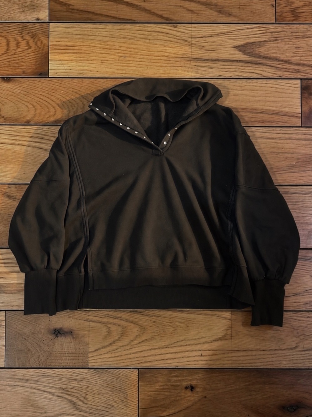 SHEIN Women’s Black Oversized Snap Neck Pullover Sweatshirt XL NWOT